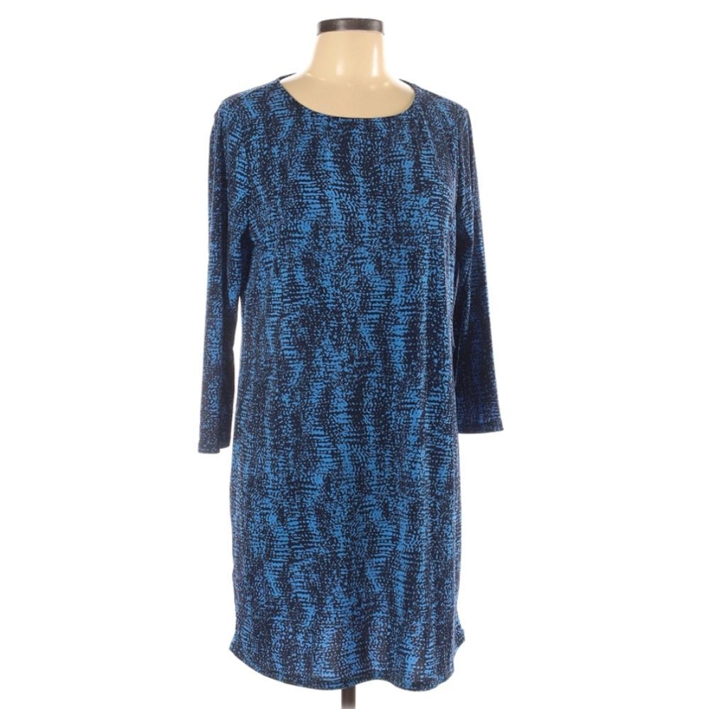 BCBG Max Azria Pacific Blue Crop Sleeve Stretch Pop Over Shift Mini Dress Large